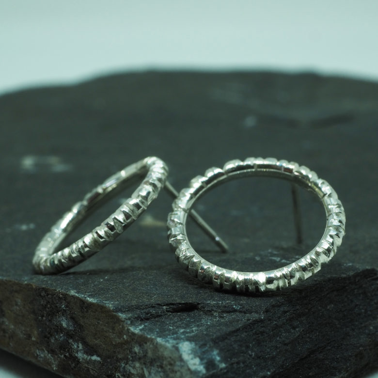 sterling silver circle texture stud earrings bridal jewellery